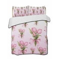 thumbnail image 1 of Twin XL Quilt Bedding Set, Pink Tulip Reversible Summer Quilt 3 Pieces, Spring Botanical Flowers Floral Branches Lightweight Bedspreads Coverlets with 2 Pillow Shams for All Seasons, 1 of 5