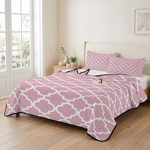 Twin XL Quilt Bedding Set, Retro Moroccan Floral Pattern Lightweight Coverlet Summer Comforter Set Soft Microfiber Bedspread, Abstract Geometric Texture 3 Piece Quilt Set with 2 Pillow Shams