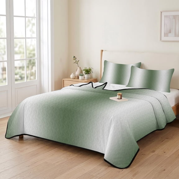 Twin XL Quilt Bedding Set, Sage Green Gradient Lightweight Coverlet Summer Comforter Set Soft Microfiber Bedspread, Abstract Ombre Minimalist Style 3 Piece Quilt Set with 2 Pillow Shams