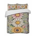thumbnail image 1 of Twin XL Quilt Bedding Set, Vintage Daisy Floral Reversible Summer Quilt 3 Pieces, Spring Flowers Botanical Leaves Checkered Wooden Lightweight Bedspreads Coverlets with 2 Pillow Shams for All Seasons, 1 of 5
