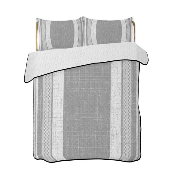 Twin XL Quilt Bedding Set, Vintage Grey Striped Reversible Summer Quilt 3 Pieces, Farmhouse Modern Stripes Boho Lightweight Bedspreads Coverlets with 2 Pillow Shams for All Seasons