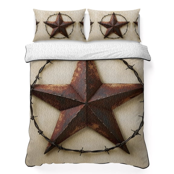Twin XL Quilt Bedding Set Vintage Rustic Texas Lone Star Lightweight Summer Quilted Coverlet for Hot Sleepers, 4th of July Pentagram Breathable Soft Cooling Blanket with 2 Pillow Shams for All Season