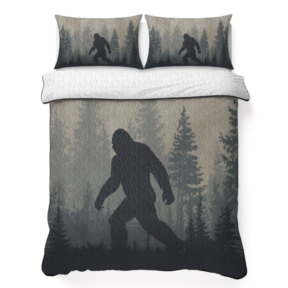 Twin-XL Quilt Bedding Set Wildman Gorilla Forest Silhouette Breathable Summer Cooling Blanket for Hot Sleepers, Retro Tree Lightweight Soft Bedding Set with 2 Pillow Shams for All Season