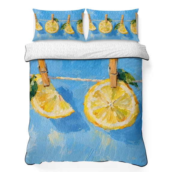Twin XL Quilt Bedding Set Yellow Lemon Slices Summer Quilt Lightweight ...