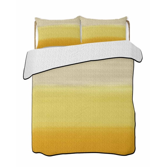 Twin XL Quilt Bedding Set, Yellow Ombre Reversible Summer Quilt 3 Pieces, Modern Abstract Art Abstract Lightweight Bedspreads Coverlets with 2 Pillow Shams for All Seasons