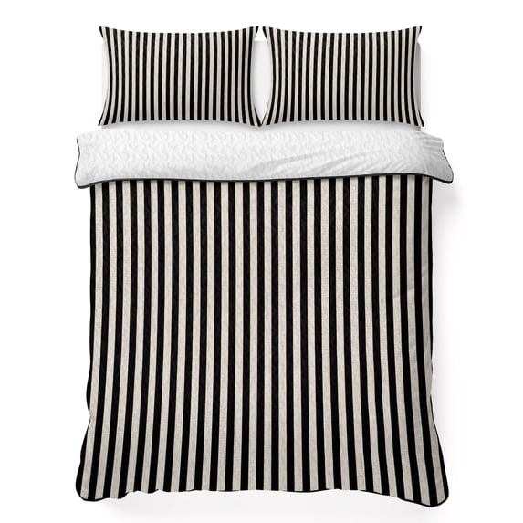 Twin XL Quilt Set 68''x98'', Black Striped Lightweight Summer Bedspread Coverlet Set with 2 Pillow Shams, Modern Simple Farmhouse Beige Vintage Breathable All Season Quilt Bedding for Dorm/Guest Room