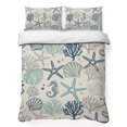 thumbnail image 1 of Twin XL Quilt Set 68''x98'', Blue Teal Coastal Lightweight Bedspread Coverlet with 2 Pillow Shams, Summer Beach Starfish Coral Nautical Rustic Breathable All Season Quilt Bedding for Dorm/Guest Room, 1 of 9
