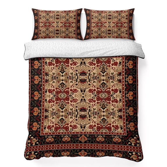 Twin XL Quilt Set 68''x98'', Brown Red Boho Lightweight Summer Bedspread Coverlet Set with 2 Pillow Shams, Vintage Geometric Abstract Art Breathable All Season Quilt Bedding for Dorm/Guest Room