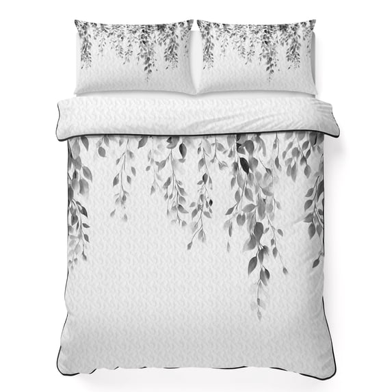 Twin XL Quilt Set 68''x98'', Grey Eucalyptus Lightweight Summer Bedspread Coverlet Set with 2 Pillow Shams, Weeping Botanical Leaf Watercolor Breathable All Season Quilt Bedding for Dorm/Guest Room