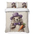 thumbnail image 1 of Twin XL Quilt Set 68''x98'', Happy Groundhog Day Lightweight Bedspread Coverlet Set with 2 Pillow Shams, Spring Carrot Funny Cute Animals Breathable All Season Quilt Bedding for Dorm/Guest Room, 1 of 9