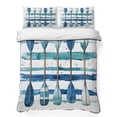 thumbnail image 1 of Twin XL Quilt Set 68''x98'', Lake Paddles Lightweight Summer Bedspread Coverlet Set with 2 Pillow Shams, Summer Watercolor Teal Blue Striped Breathable All Season Quilt Bedding for Dorm/Guest Room, 1 of 9