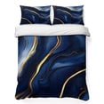 thumbnail image 1 of Twin XL Quilt Set 68''x98'', Marble Navy Blue Lightweight Bedspread Coverlet Set with 2 Pillow Shams, Modern Golden Ombre Retro Fluid Art Breathable All Season Quilt Bedding for Dorm/Guest Room, 1 of 9