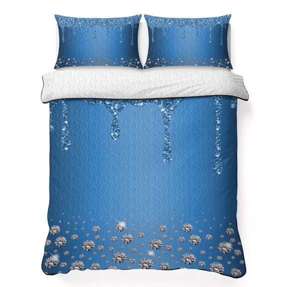 Twin XL Quilt Set 68''x98'', Modern Blue Lightweight Summer Bedspread Coverlet Set with 2 Pillow Shams, Abstract Diamond Luxury Gradient Breathable All Season Quilt Bedding for Dorm/Guest Room
