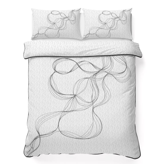 Twin XL Quilt Set 68''x98'', Modern White Lightweight Summer Bedspread Coverlet Set with 2 Pillow Shams, Minimalist Abstract Ribbon A Sketch Rt Breathable All Season Quilt Bedding for Dorm/Guest Room