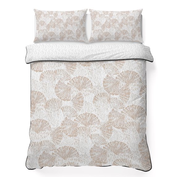 Twin XL Quilt Set 68''x98'', Nautical Seashell Lightweight Bedspread Coverlet Set with 2 Pillow Shams, Summer Coastal Marine Shells Beige Breathable All Season Quilt Bedding for Dorm/Guest Room