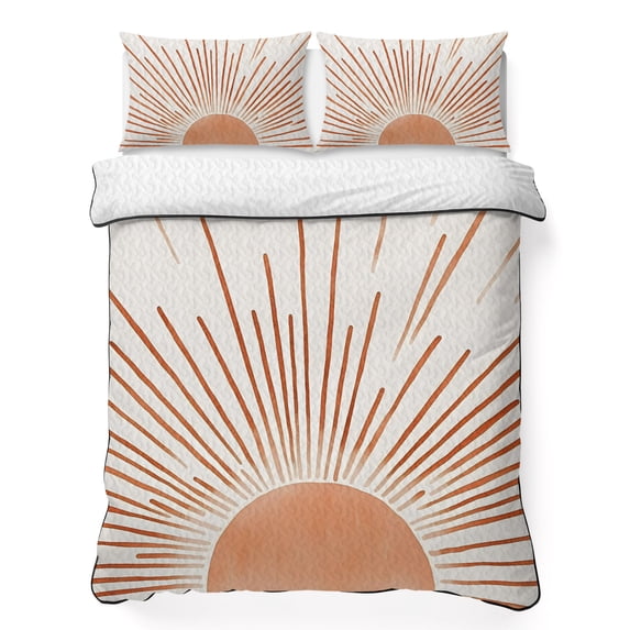 Twin XL Quilt Set 68''x98'', Orange Sunshine Lightweight Summer Bedspread Coverlet Set with 2 Pillow Shams, Lines Retro Abstract Middle Century Breathable All Season Quilt Bedding for Dorm/Guest Room