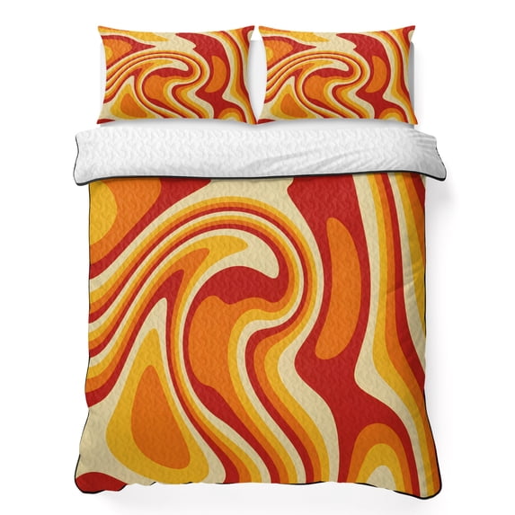 Twin XL Quilt Set 68''x98'', Orange Yellow Lightweight Summer Bedspread Coverlet Set with 2 Pillow Shams, Modern Ombre Abstract Aesthetic Art Breathable All Season Quilt Bedding for Dorm/Guest Room