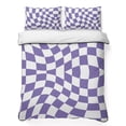 thumbnail image 1 of Twin XL Quilt Set 68''x98'', Purple White Checkered Lightweight Summer Bedspread Coverlet Set with 2 Pillow Shams, Modern Irregular Geometric Breathable All Season Quilt Bedding for Dorm/Guest Room, 1 of 9