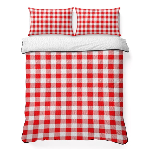 Twin XL Quilt Set 68''x98'', Red White Plaid Lightweight Bedspread Coverlet Set with 2 Pillow Shams, Modern Farmhouse Buffalo Check Gingham Breathable All Season Quilt Bedding for Dorm/Guest Room