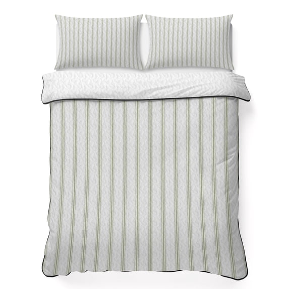 Twin XL Quilt Set 68''x98'', Sage Green Striped Lightweight Bedspread Coverlet Set with 2 Pillow Shams, Sage Green White Stripes Farmhouse Breathable All Season Quilt Bedding for Dorm/Guest Room