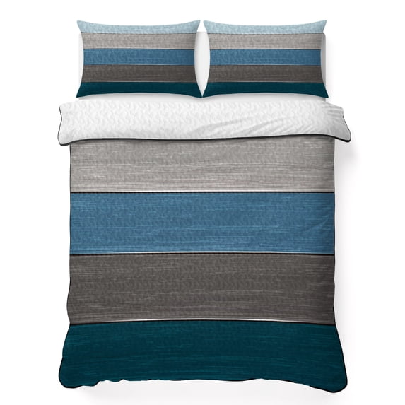 Twin XL Quilt Set 68''x98'', Teal Blue Ombre Lightweight Summer Bedspread Coverlet Set with 2 Pillow Shams, Retro Farmhouse Gradient Wood Breathable All Season Quilt Bedding for Dorm/Guest Room
