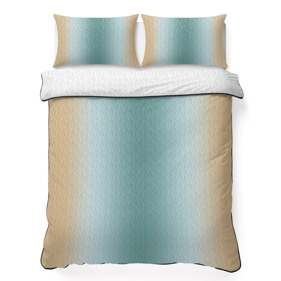Twin XL Quilt Set 68''x98'', Teal Yellow Ombre Lightweight Summer Bedspread Coverlet Set with 2 Pillow Shams, Farmhouse Modern Gradient Art Breathable All Season Quilt Bedding for Dorm/Guest Room