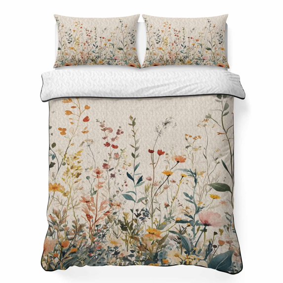 Twin XL Quilt Set 68''x98'', Vintage Botanical Lightweight Bedspread Coverlet Set with 2 Pillow Shams, Spring Floral Summer Botanical Rustic Breathable All Season Quilt Bedding for Dorm/Guest Room