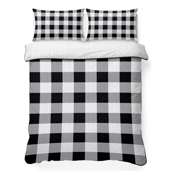 Twin XL Quilt Set 68''x98'', Vintage Farmhouse Lightweight Summer Bedspread Coverlet Set with 2 Pillow Shams, Black and White Checkered Breathable All Season Quilt Bedding for Dorm/Guest Room