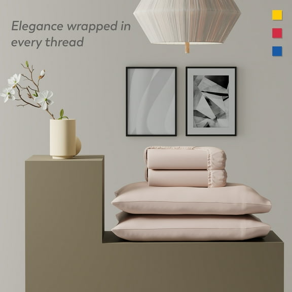 Color Sense Brushed Percale Cotton Blend - 4 Piece Fitted Set - Cool & Crisp, Wrinkle Resistant - Twin XL Rose