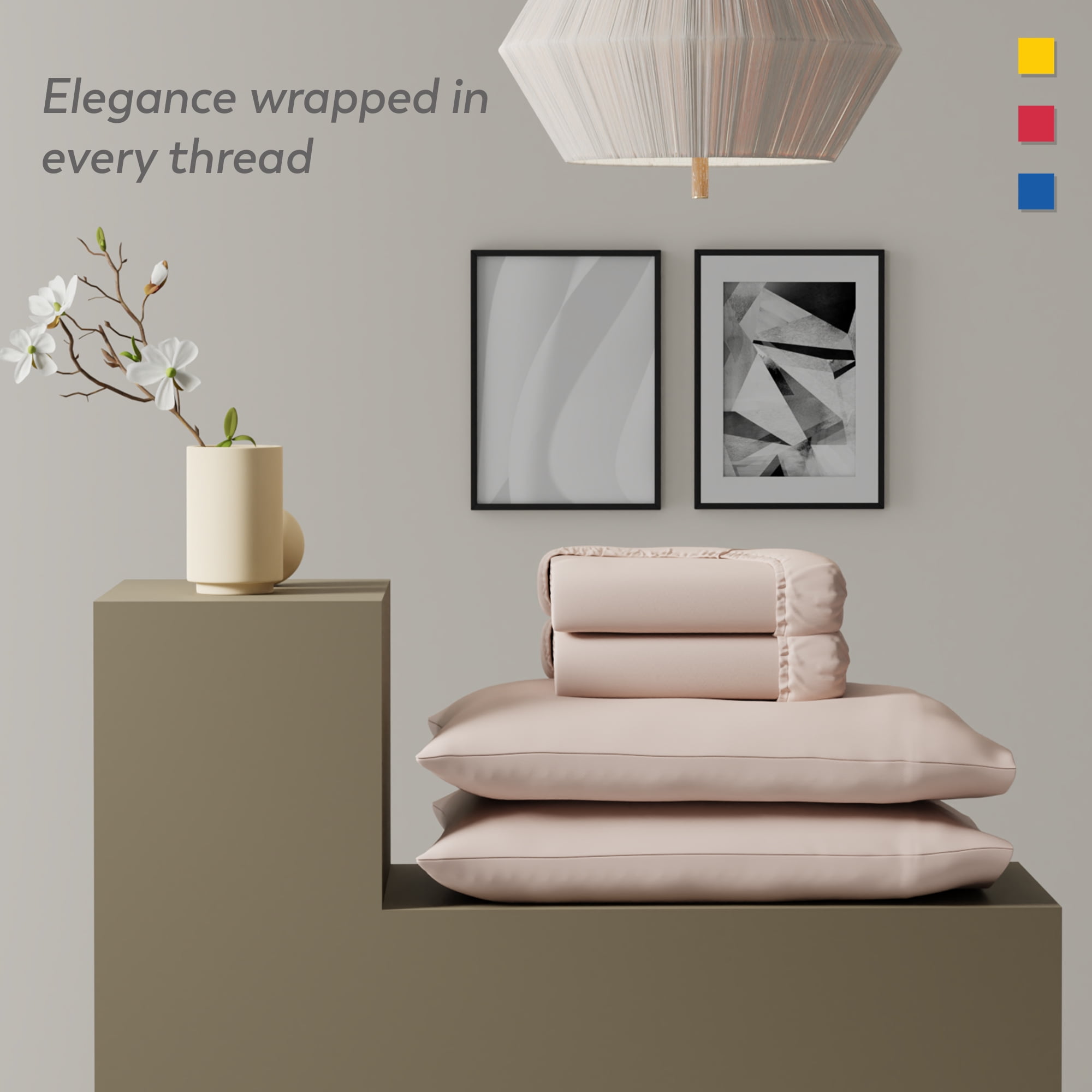 Color Sense Twin XL Rose Brushed Cool & Crisp Cotton Blend Percale 4-Piece Fitted Bedsheet Set