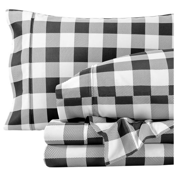 Twin XL Sheet Set - College Dorm Size - 1800 Ultra-Soft Microfiber Twin Extra Long Bed Sheets - Deep Pockets - Easy Fit - 3 Piece Set - Bed Sheets (Twin XL, Buffalo Plaid - White/Black)