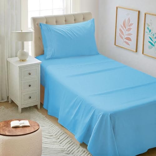 Twin XL Sheet Set - Hotel Luxury Microfiber Sheet & Pillowcase Sets Fits College Dorm Room Mattress - Soft, Breathable, Wrinkle & Fade Resistant - 3 Piece (Denim Blue)