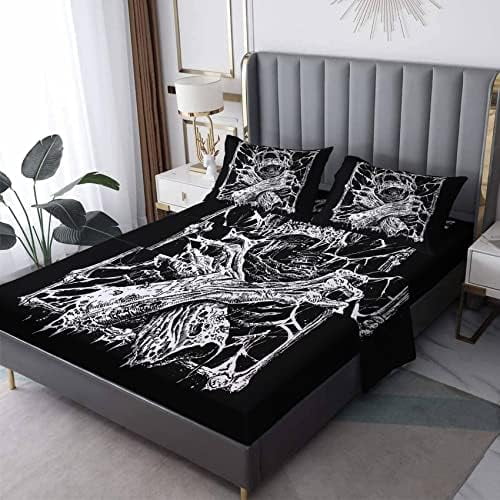 Twin XL Sheets Set Deep Pocket Gothic Bedding Set 3 Piece Skeleton