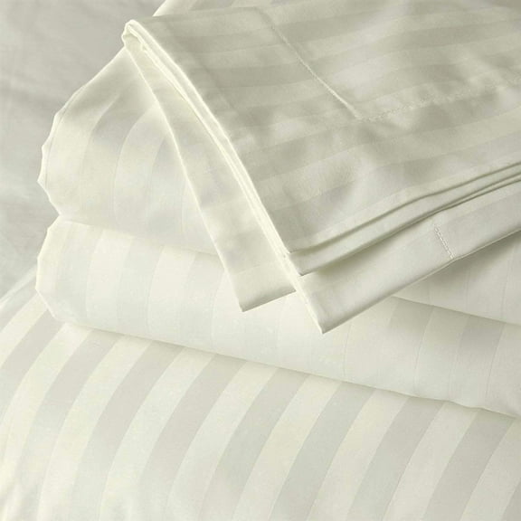 Twin-XL Size 100% Egyptian Cotton Bed Sheets Luxury 800 Thread Count 4Pcs Sheet Set - Ivory Stripe Sateen Weave for Soft & Silky Feel Long Staple Cotton 26" Inch Deep Pocket