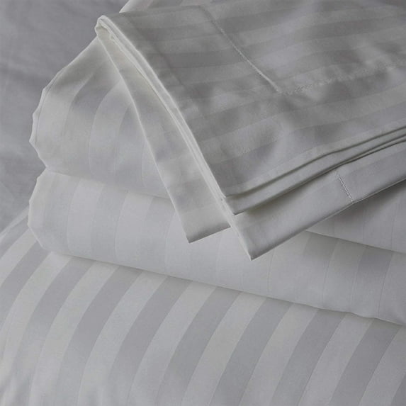 Twin-XL Size 100% Egyptian Cotton Bed Sheets Luxury 800 Thread Count 4Pcs Sheet Set - Silver Stripe Sateen Weave for Soft & Silky Feel Long Staple Cotton 26" Inch Deep Pocket