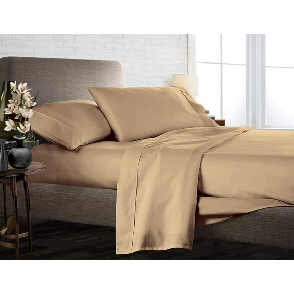 Twin-XL Size 100% Egyptian Cotton Bed Sheets Luxury 800 Thread Count 4Pcs Sheet Set - Taupe Solid Sateen Weave for Soft & Silky Feel Long Staple Cotton 26" Inch Deep Pocket