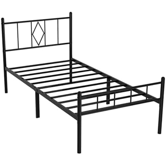 Twin XL Size 14" Height Classic Metal Platform Bed Frame Foundation with Iron-Art Headboard/Footboard/Under Bed Storage/No Box Spring Needed/Heavy Duty Metal Slats Support/Black