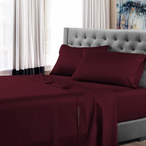 Twin XL Size 600 Thread Count Luxury Extrasoft 100% Egyptian Cotton 4 Piece Sheets Set in Hotel Quality Wine Solid