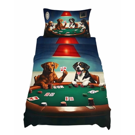 Twin XL Size Abstract Animal Sheet Sets Dog In The Room Playing Poker Games Soft Breathable Microfiber Bed Sheets Deep Pockets 4 Piece Bed Sheets Set, 1 Fitted Sheet, 1 Flat Sheet & 1 Pillowcases