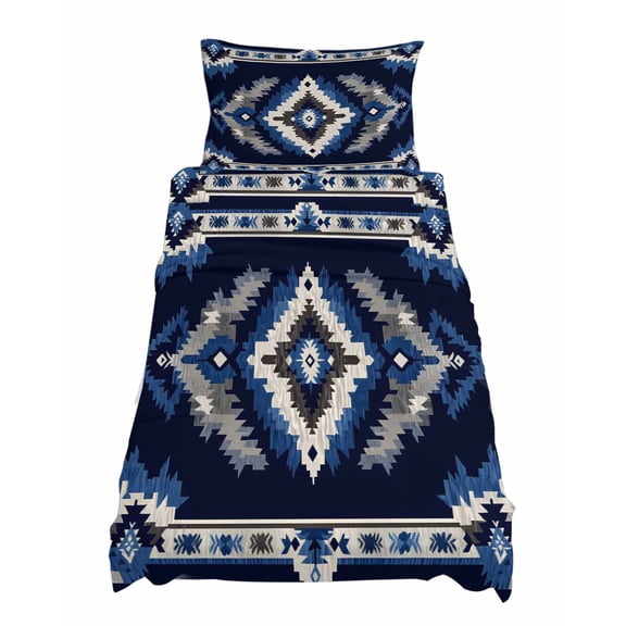 Twin XL Size Abstract Ethnic Style Pattern Sheet Sets Retro Blue White Weaving Art Soft Breathable Microfiber Bed Sheets 4 Piece Bed Sheets Set, 1 Fitted Sheet, 1 Flat Sheet & 1 Pillowcases