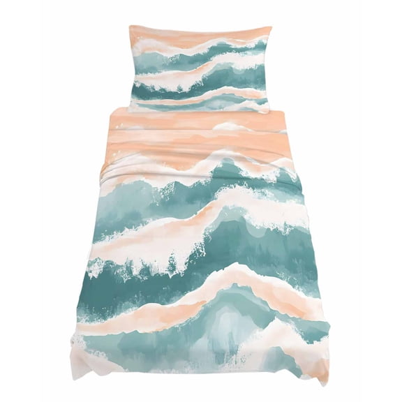 Twin XL Size Abstract Wave Effect Sheet Sets Watercolor Blue Modern Art Soft Breathable Microfiber Bed Sheets Deep Pockets 4 Piece Bed Sheets Set, 1 Fitted Sheet, 1 Flat Sheet & 1 Pillowcases