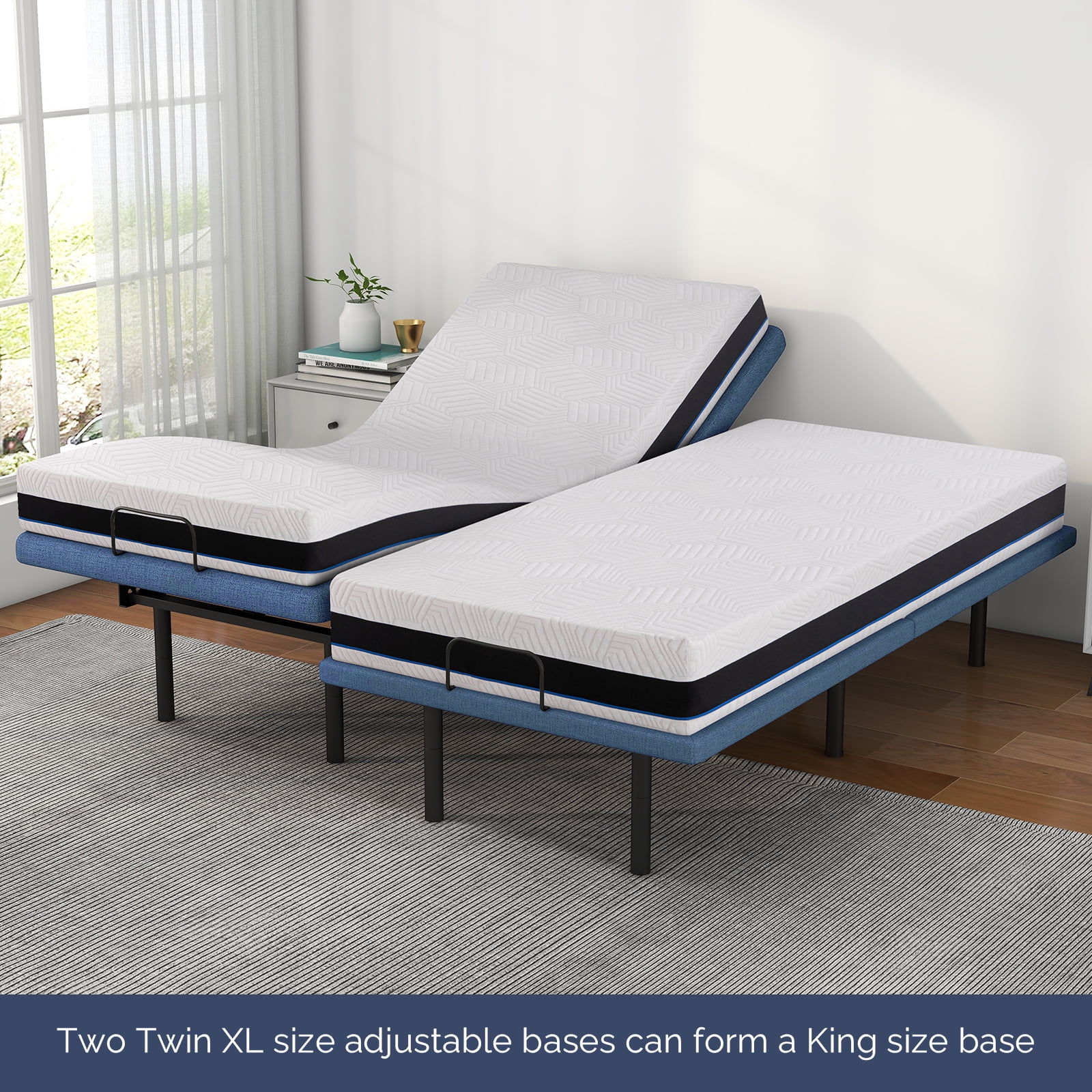 Twin XL Size Adjustable Bed Frame with 12 inch Gel Memory Foam Mattress
