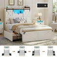 thumbnail image 1 of Twin XL Size Bed Frame with Headboard and Drawers, Farmhouse Twin XL Platform Bed Frame with LED Lights and Charging Station, No Box Spring Needed,White, 1 of 8