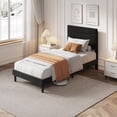 thumbnail image 1 of Twin XL Size Bed Frame with Headboard, Velvet Upholstered Platform Bed Frame No Box Spring Needed with Under-Bed Storage and Strong Wood Slats Support, Noise Free, Easy Assembly, Black, 1 of 1