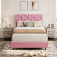 thumbnail image 1 of Twin-XL Size Bed Frame, Platform Bed Frame with Upholstered Adjustable Headboard, Mattress Foundation with Strong Wooden Slats Support, No Box Spring Needed, Noise Free, Easy Assembly, Pink, 1 of 8