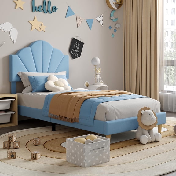 Twin XL Size Bed Frame with Upholstered Headboard, Velvet Platform Bedframe Mattress Foundation, Strong Wood Slat Support, No Box Spring Needed