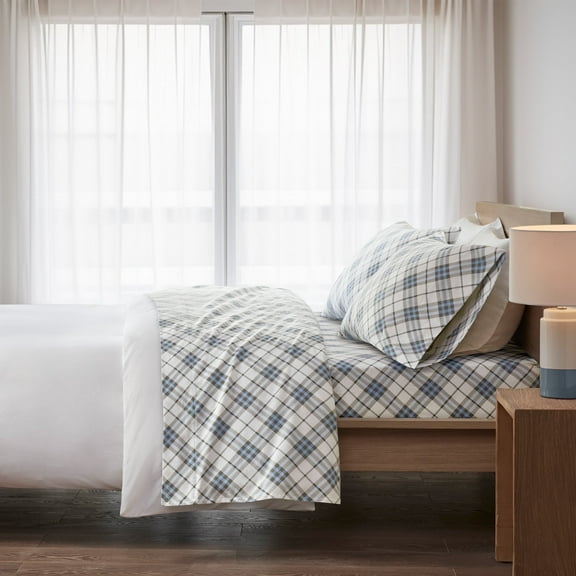 Regency Heights Twin XL Size Cotton Flannel Sheet Set, 3-Piece Flannel Bed Sheets Twin XL, 100% Cotton Bed Sheets Set with Deep Pocket, Blue Plaid