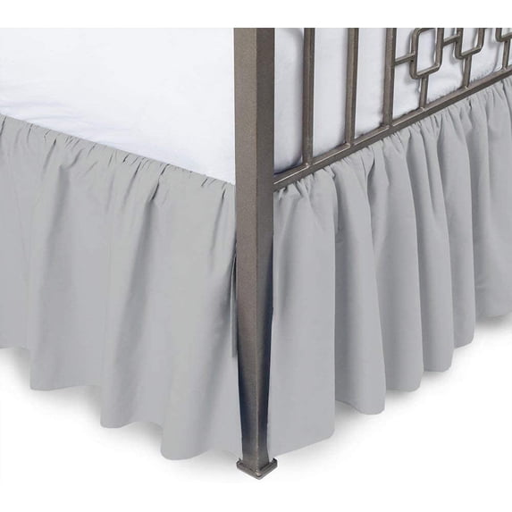 Twin-XL Size Bed Skirt with Split Corners - 18 Inch Drop Smooth & Soft Ruffle Bed Frame Cover (Twin-XL 39 x 80) Wrinkle & Fade Resistant, 100% Brushed Microfiber - Light Grey Solid.