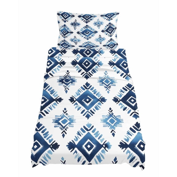 Twin XL Size Bohemia Sheet Sets Blue Argyle Pattern Ethnic Style Retro Abstract Soft Breathable Microfiber Bed Sheets Deep Pockets 4 Piece Bed Sheets Set, 1 Fitted Sheet, 1 Flat Sheet & 1 Pillowcases