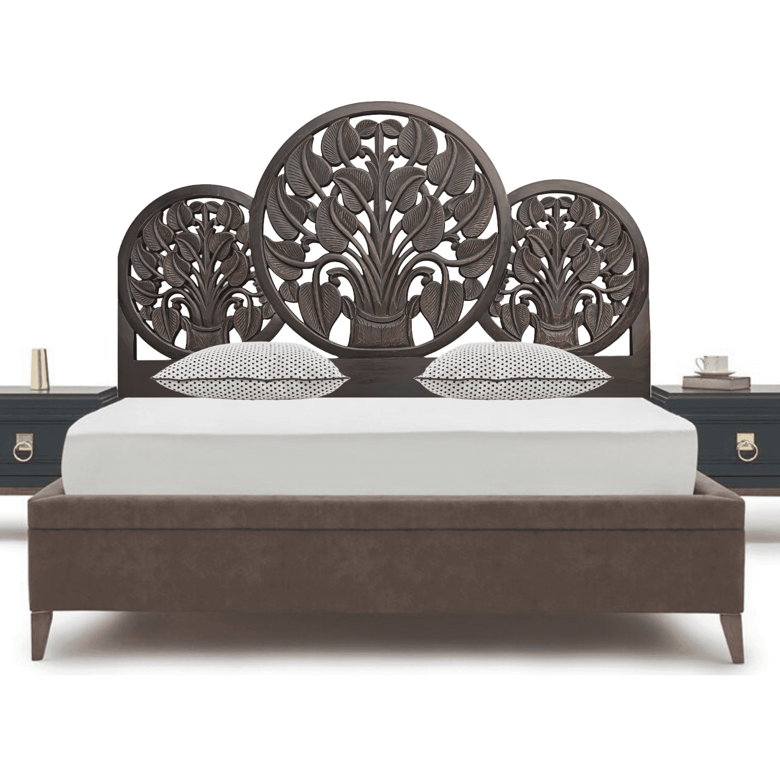 Queen Size Boho Wood Headboard – Hand-Carved Reclaimed Teak Wall Art From Thailand, 60 Inches Wide